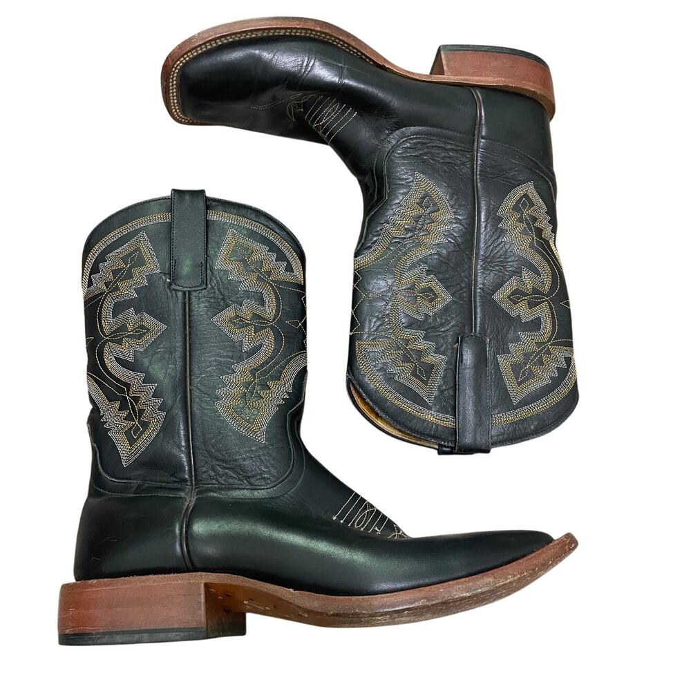 Men's Black Leather Western Cowboy Boots with Embroidered Shaft